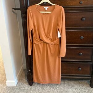 Nine West mocha ribbed detail dress